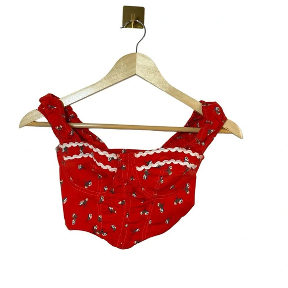 Urban Outfitters Selena Ruched Corset Floral Crop Top in Red Size XS - Picture 4 of 13